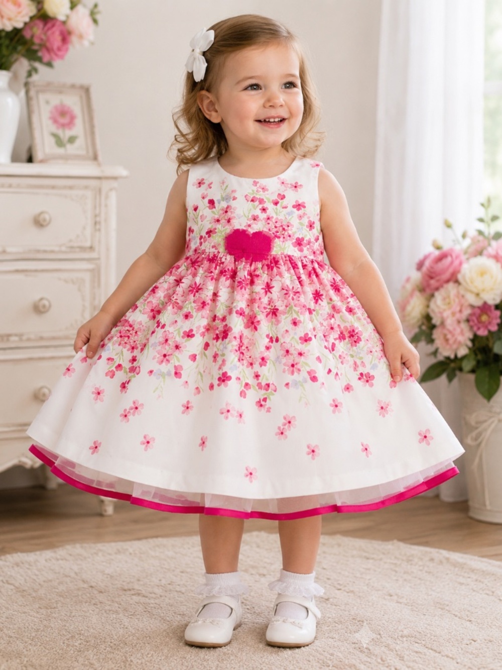 NEW Bonnie Jean Floral Party Dress with Bloomers White Pink Girls Size 2T NWT